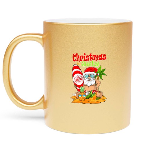 Christmas In July Funny Santa Summer Beach Metallic Mugs
