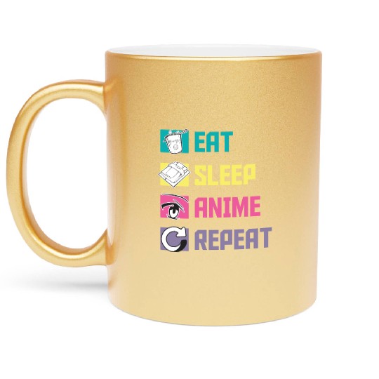Eat Sleep Anime Repeat funny Metallic Mugs