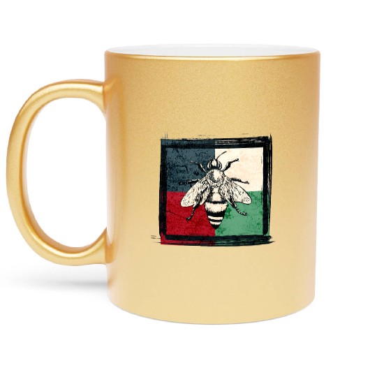 Vintage Bee Insect Colorful Illustration Metallic Mugs