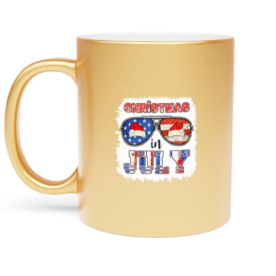 Christmas in July Santa Hat Sunglasses Summer Metallic Mugs