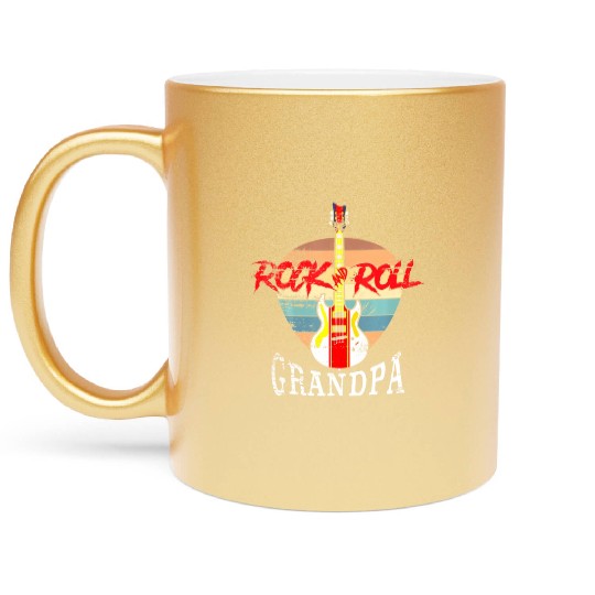 Rock And Roll Grandpa Vintage Retro Guitar Metallic Mugs