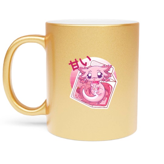 Axolotl Pastel Goth Strawberry Milk Shake Anime Ja Metallic Mugs