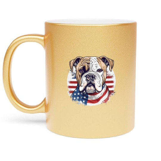 Bulldog of Liberty, Patriotic Bulldog with US Flag Metallic Mugs