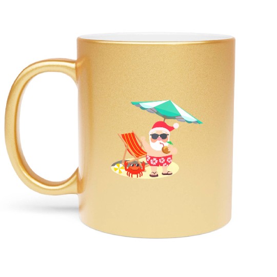 Santa Claus Beach Funny Summer Christmas In July Metallic Mugs