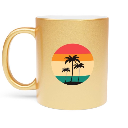 Vintage and retro circle logo with palm trees Metallic Mugs
