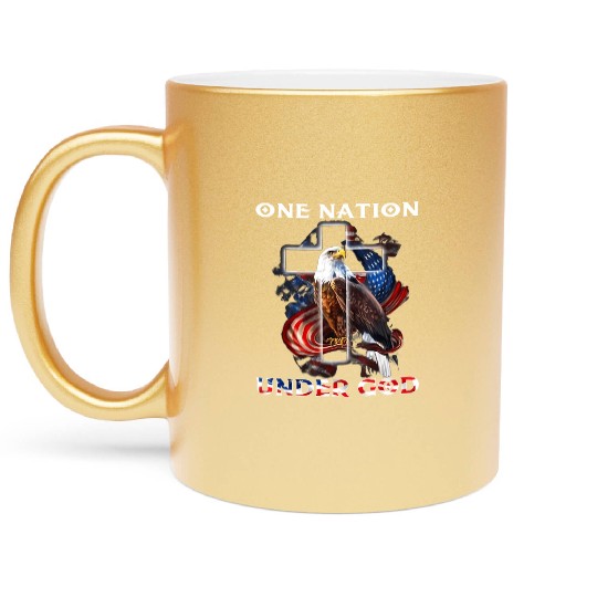 One Nation Under God Jesus Usa Cross Bald Eagle Metallic Mugs