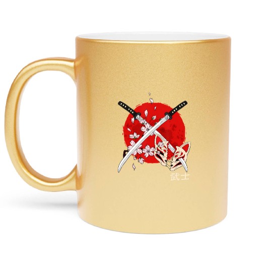 Ancient Japanese Cherry Blossom Samurai Katana Swo Metallic Mugs
