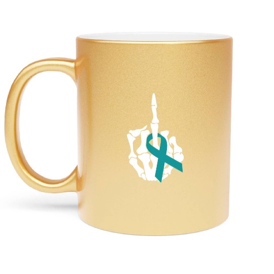 Fuck Ovarian Cancer Middle Finger Ovarian Cancer A Metallic Mugs