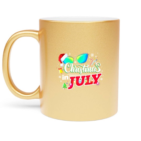 Christmas in July Santa Hat Sunglasses Summer Metallic Mugs