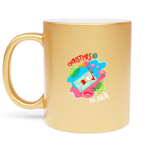 Christmas In July Santa Relaxing On Beach Cute Metallic Mugs