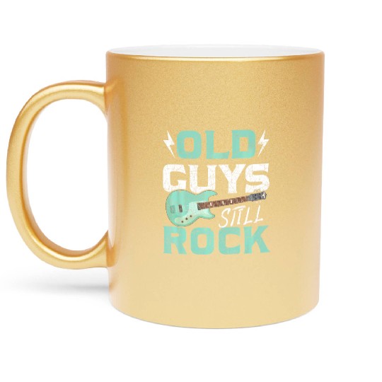 Retired Man Guitar Player Bass Guitar Metallic Mugs