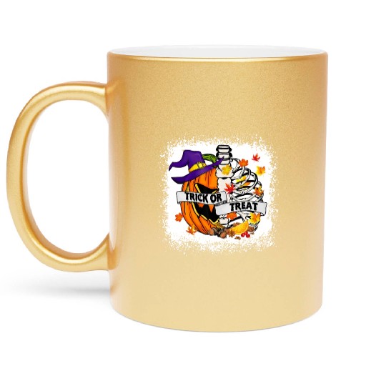 Retro Fall Leaves Trick Or Treat Halloween Pumpkin Metallic Mugs