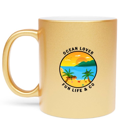 Ocean Lover And Cool Illustration Of A Island Metallic Mugs