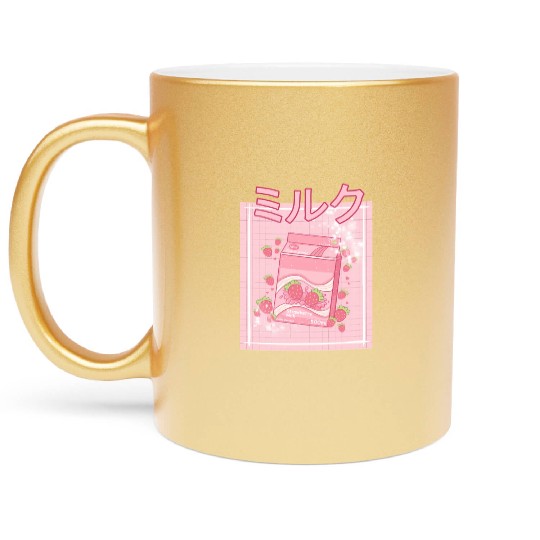 90S Japanese aii Strawberry Milk Shake Carton Metallic Mugs