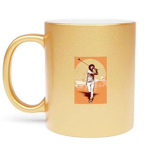 Golfer Afro Man Golf Player African American Metallic Mugs