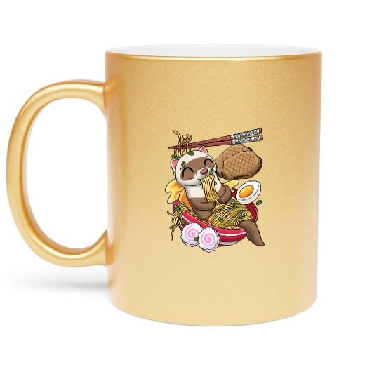 Kawaii Ferret Ra Noodles Japanese Food Metallic Mugs