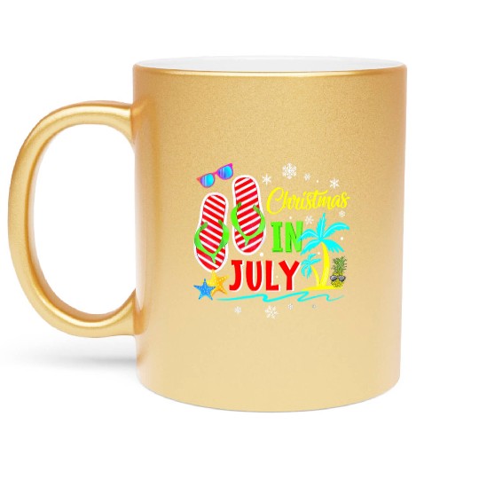 Christmas In July Flip Flops Funny Beach Summer Metallic Mugs