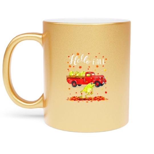 Maple Frog Leaf Autumn Happy Fall Y'all Red Truck Metallic Mugs