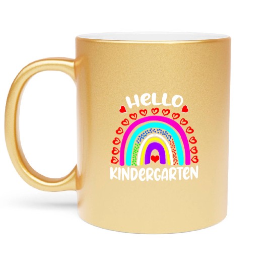 Hello Kindergarten Rainbow Heart Back To School Metallic Mugs