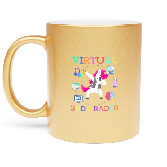 Virtual 2ND Grader Unicorn Back To School Online Metallic Mugs