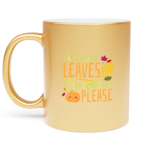 Autumn Leaves and Pumpkins Please - Fall Leaves Metallic Mugs
