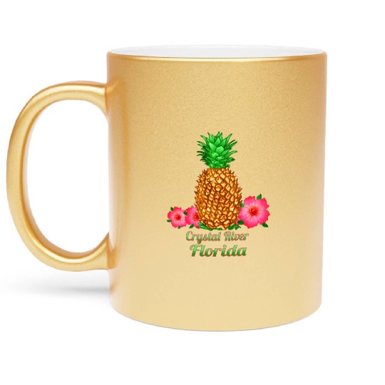 I Love Crystal River Florida Fl Pineapple Floral Metallic Mugs