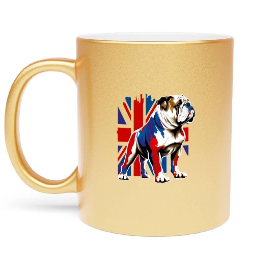 British Bulldog With Union Jack Flag King Charles Metallic Mugs