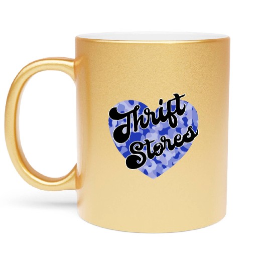 Thrift Stores blue camo heart Metallic Mugs
