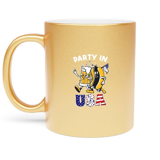Party In The Usa Hot Dog Love Funny Fourth Of July Metallic Mugs
