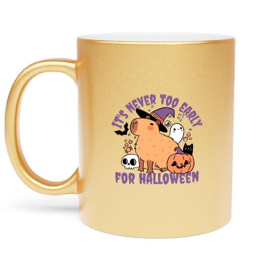 It Is Never Too Early For Halloween Cute Capybara Metallic Mugs