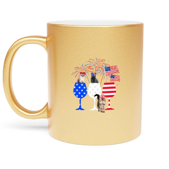 Cat 4Th Of July Red White Blue Wine Metallic Mugs