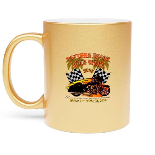 Daytona Beach Bike Week 2023 Checkered Flag Front Metallic Mugs