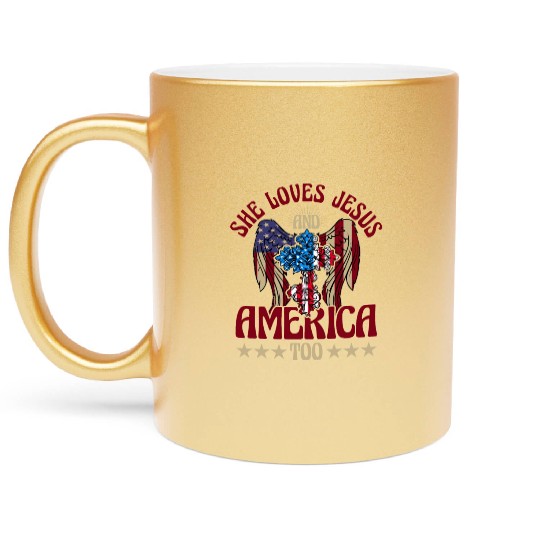 She loves jesus and America too Metallic Mugs