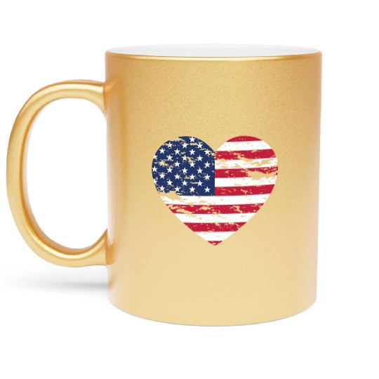 United States of America Flag Love Heart Metallic Mugs