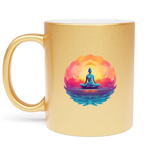Women's Yoga Meditation Lotus Design Metallic Mugs