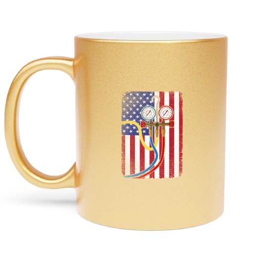 Patriotic HVAC Technician American Flag HVAC Tech Metallic Mugs