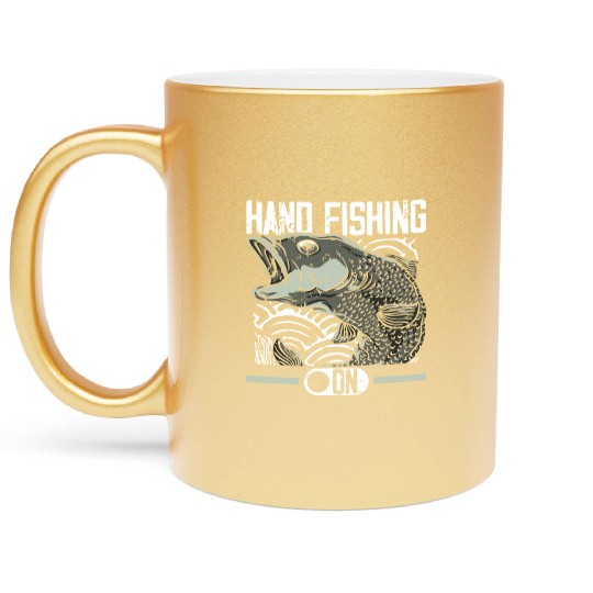 Hand Fishing Fisherman Noodling Lover Fisher Fish Metallic Mugs