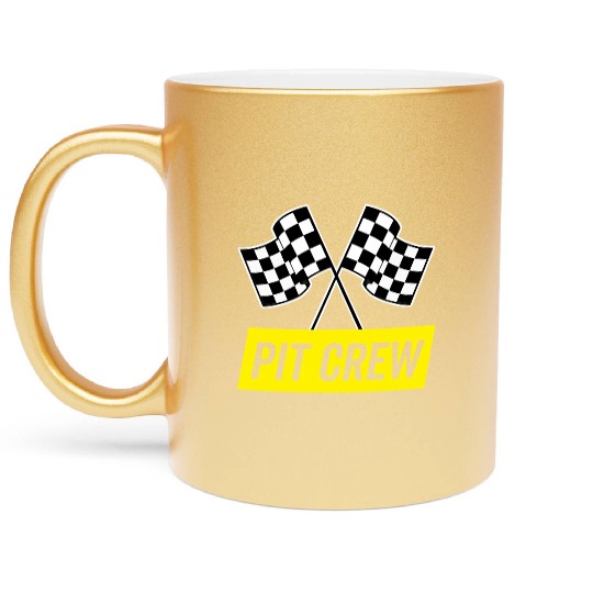 Yellow Italic Pit Crew For Racing Party Costume Metallic Mugs