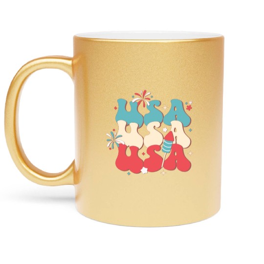 USA And Fireworks, Independence Day Metallic Mugs