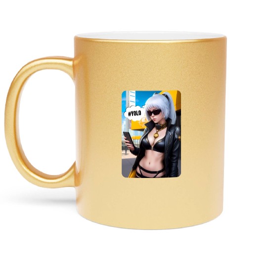 Cyberpunk Waifu Influencer Design 2 Metallic Mugs