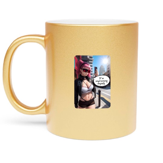 Cyberpunk Waifu Influencer Design 6 Metallic Mugs