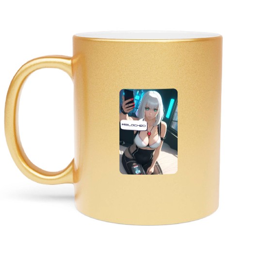 Cyberpunk Waifu Influencer Design 1 Metallic Mugs