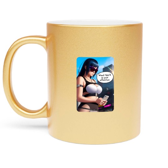 Cyberpunk Waifu Influencer Design 8 Metallic Mugs