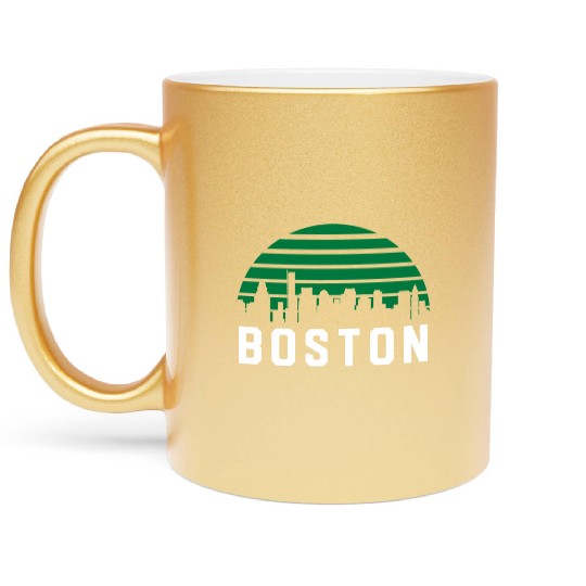 Boston Massachusetts Cityscape Green Metallic Mugs