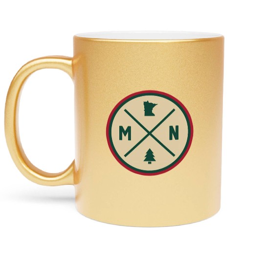 Minnesota Mn Circle Patch Red And Green Metallic Mugs