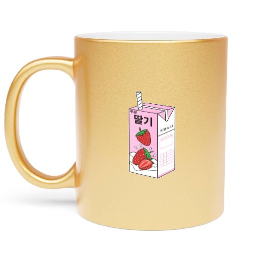 K Pop Strawberry Milk Drink Korea Kpop Korean Metallic Mugs