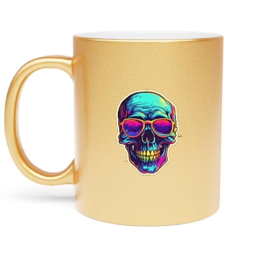 Synthwave Skull Design - Embrace Retro-Futurism Metallic Mugs