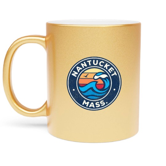 Nantucket Massachusetts Ma Nautical Waves Metallic Mugs