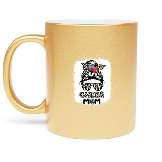Cheer Mom Leopard Messy Bun Cheerleader Bleached M Metallic Mugs