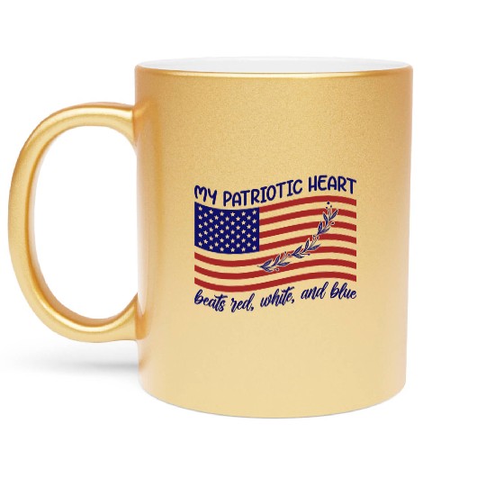 My patriotic heart beats red white and blue Metallic Mugs